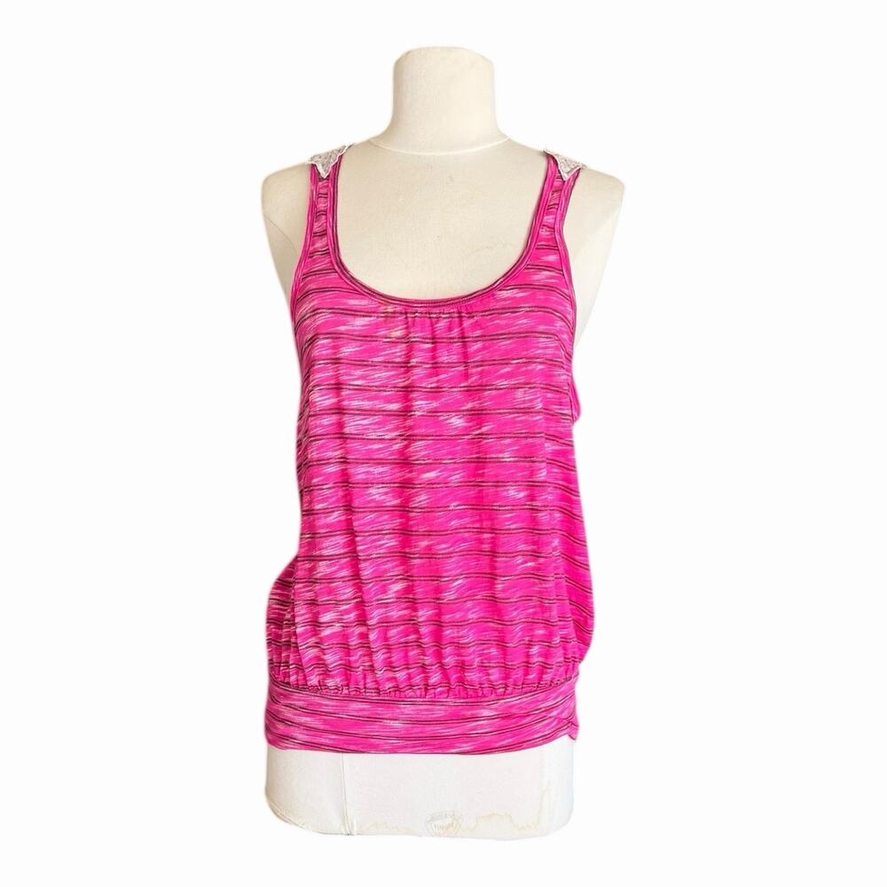 Vintage Free People Pink Stripe Lace Racerback Tank Top Womens Small Boho - Picture 11 of 11